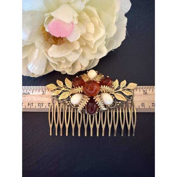 Bridal Hair Comb Amber Gold Vintage Wedding Hairpiece Accessories Formal Clips - Picture 3 of 4